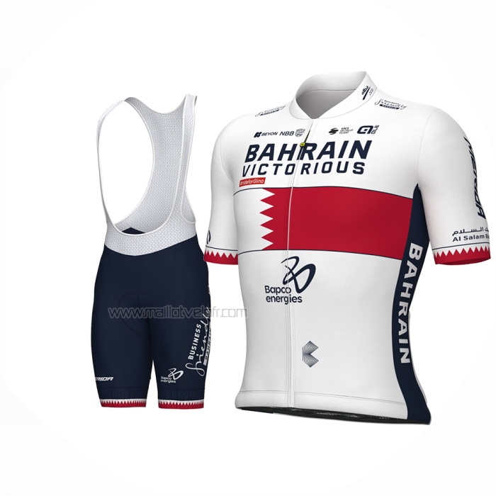2024 Maillot Cyclisme Bahrein Champion Bahrain Victorious Blanc Rouge Manches Courtes Et Cuissard